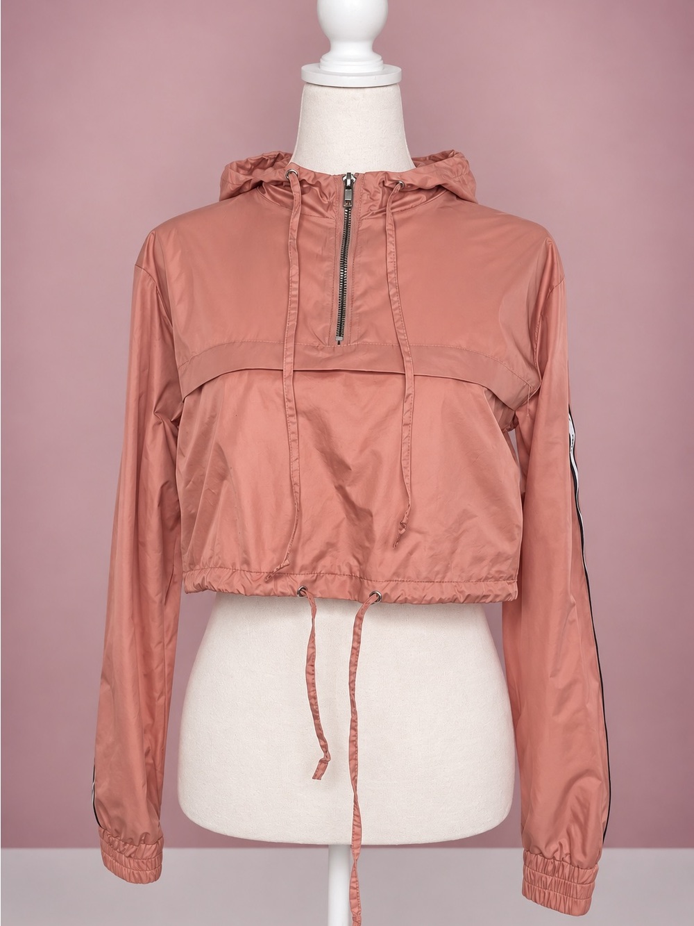 Reflex Dusty Rose Pink Cropped Hooded Windbreaker Jacket Size S